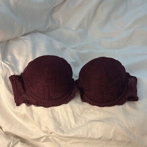 Burgundy Lace Strapless Bra